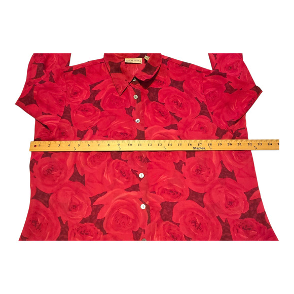 Apostrophe Semi-Sheer Top Womens Size 16 Red Dark Floral Long Sleeve Bloomcore - Picture 8 of 9